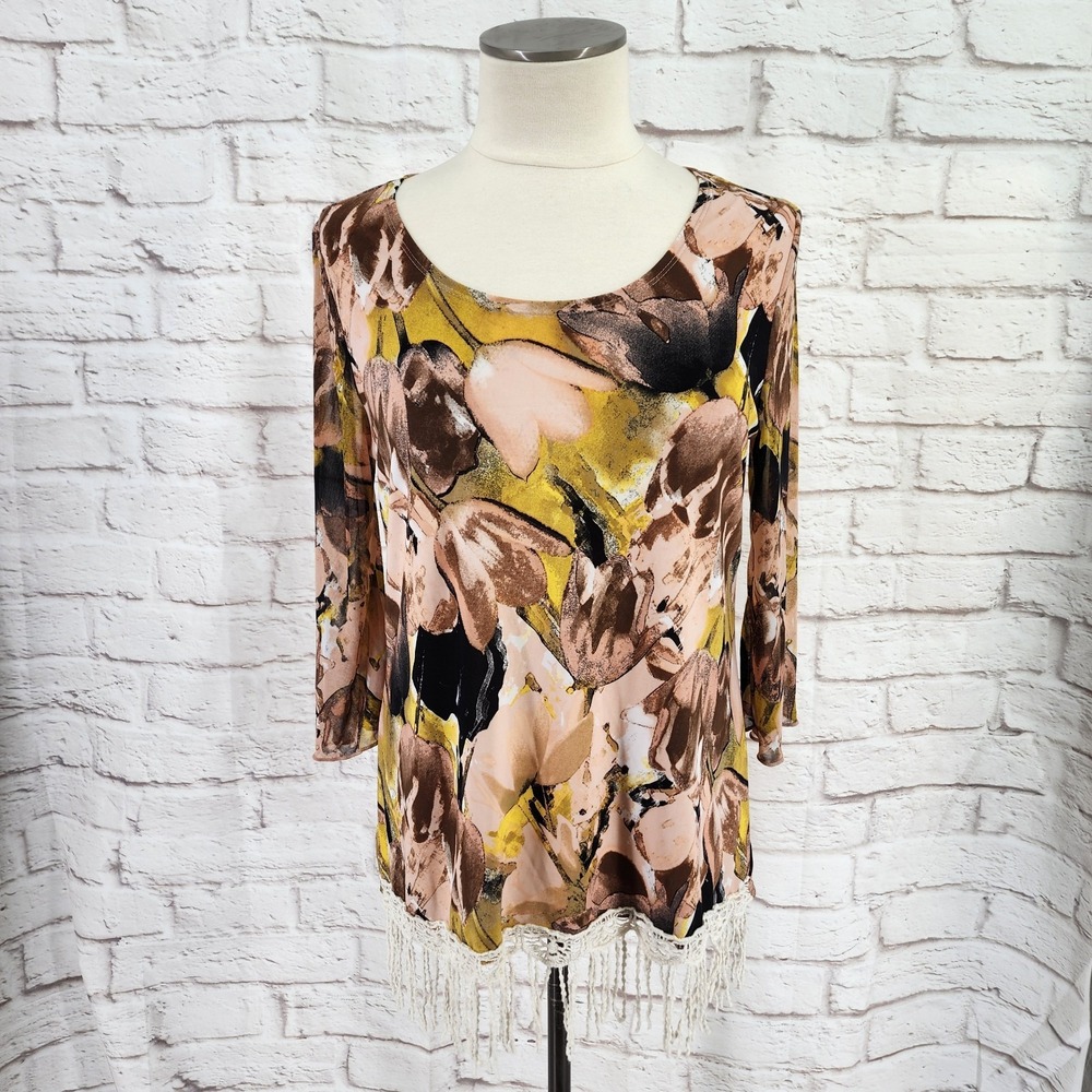 Susan Lawrence Top Medium  Abstract Floral‎ Fairy Grunge Fringe Trim Whimsigoth